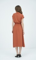 SIXDO G-Ochre Woven Flared Dress for Women